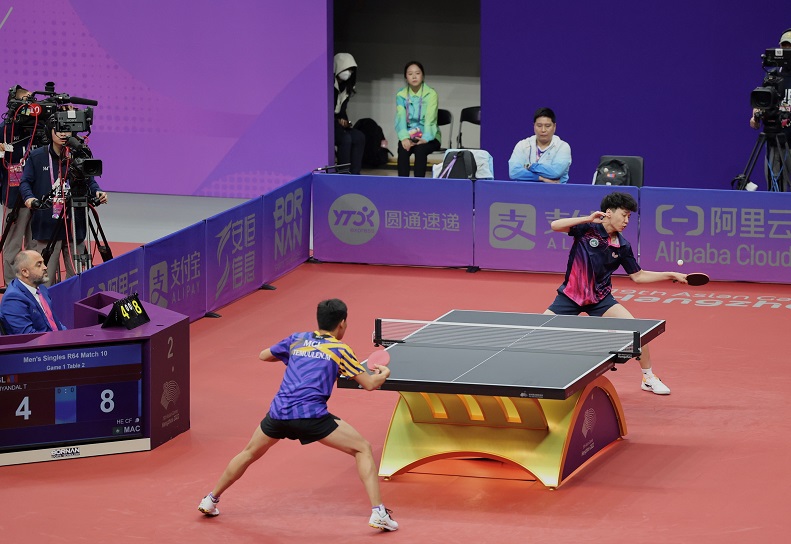 圖九 乒乓球項目男單何俊輝勝蒙古晉級32強