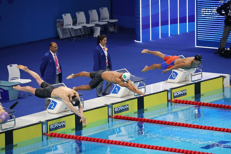 圖一游泳周文顥出戰男子50米蛙泳決賽最終排名第5