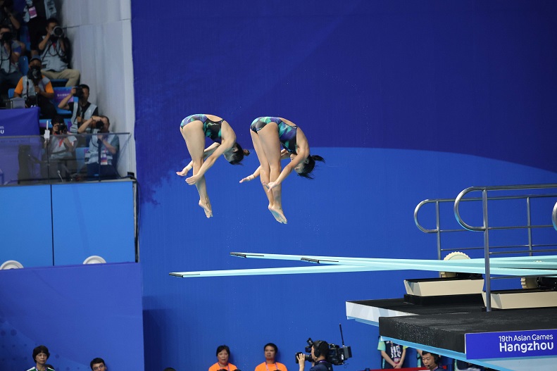 圖一 跳水項目進行了女子雙人3米跳板賽事
